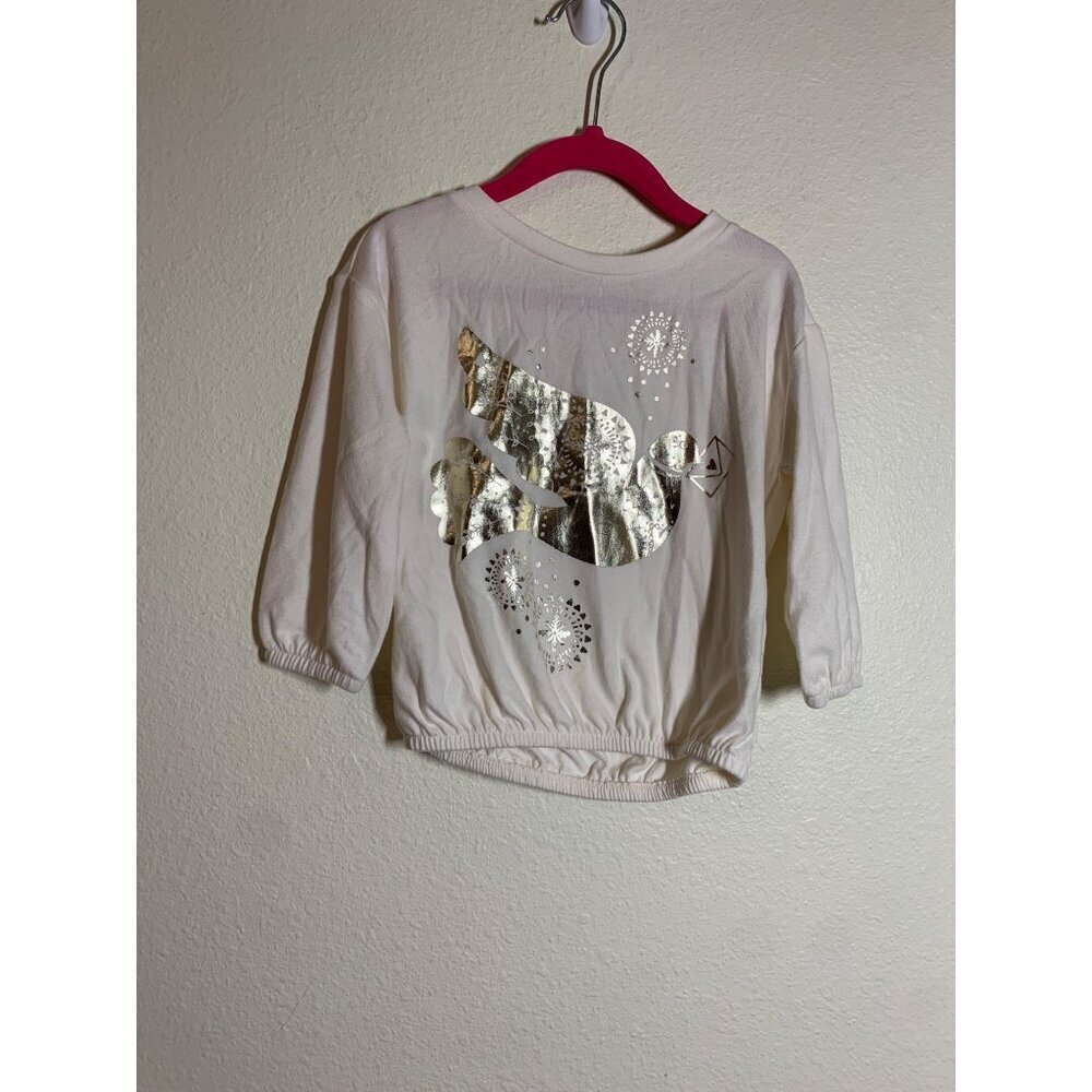NWT Gymboree T-Shirt Long Sleeve Dove Graphic Tee Metallic Beige Girls Size 2T